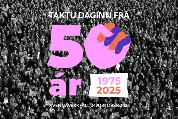 Photo from the women strike of 1975 and logo of the strike 2025