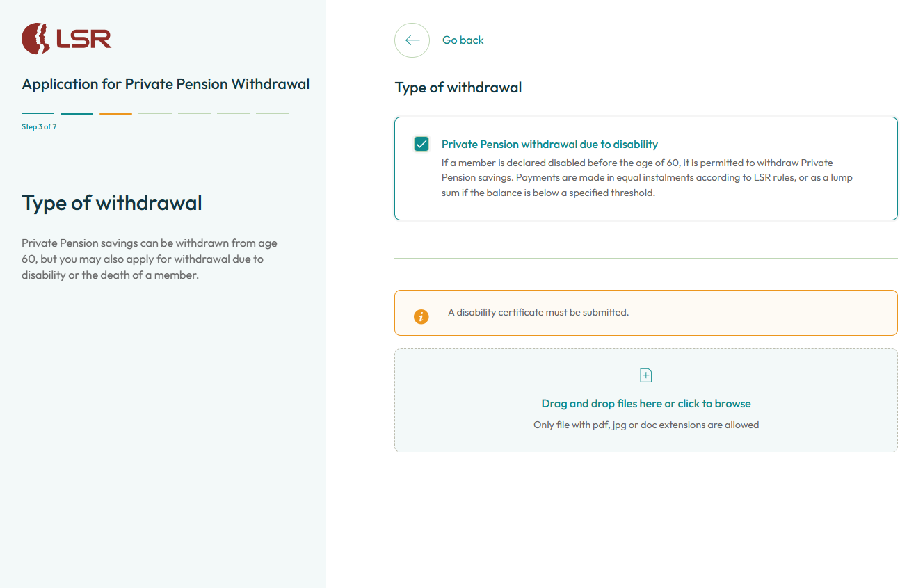 Screenshot from application in English