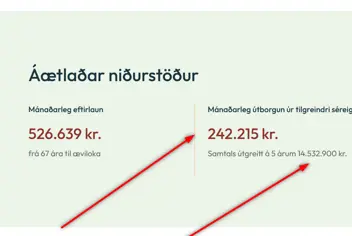 Skjámynd af niðurstöðum lífeyrisreiknivélar LSR