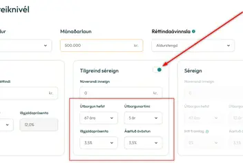 Skjámynd af lífeyrisreiknivél LSR
